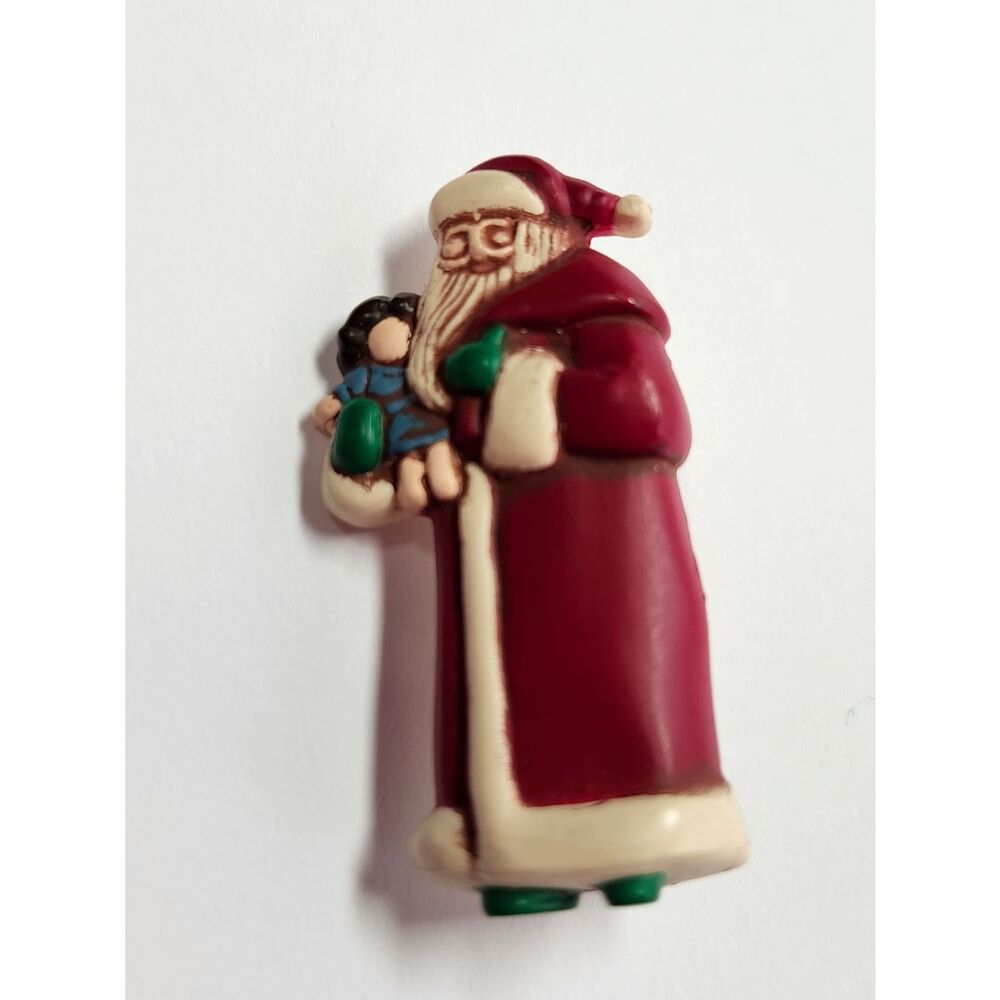 Santa Holding Doll Brooch Pin Fashion Jewelry Vintage Hallmark
